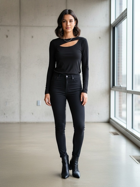 bohme Tops - Böhme Black Long Sleeve T-Shirt with Neckline Cutout Detail 
Size Medium